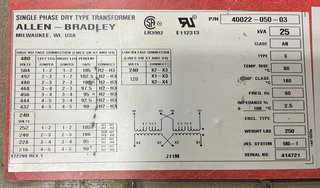 A.B- 40022-050-03 (PRI.480V,SEC.240V,25KV) - NO ENCLOSURE Product Image